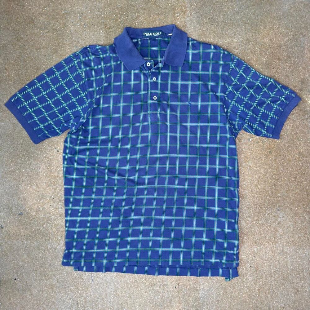 Vintage Polo Golf Ralph Lauren Plaid Polo Shirt Mens Large Cotton